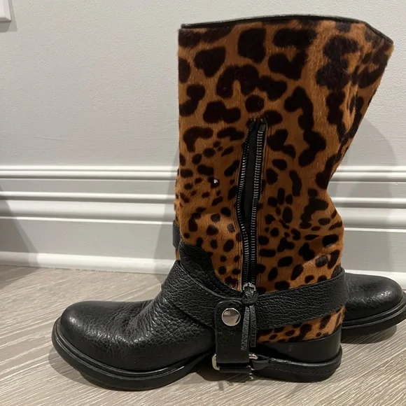 Miu Miu Leopard Motorcycle Biker Boots 38 1/2 - Picture 7 of 13